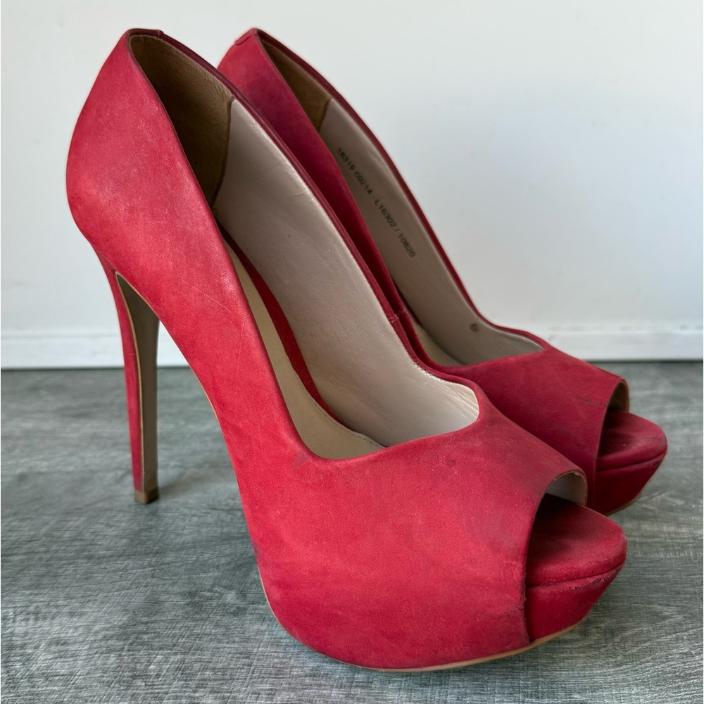 Red Suede Platform Heels